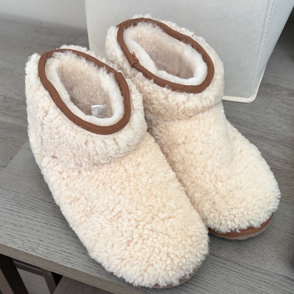 Emu Cream and Brown Ankle Booties